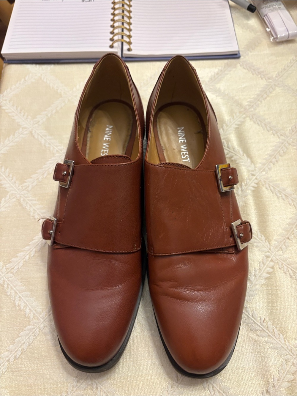 Nine West Women’s Brown Leather Double Monk Strap Loafers